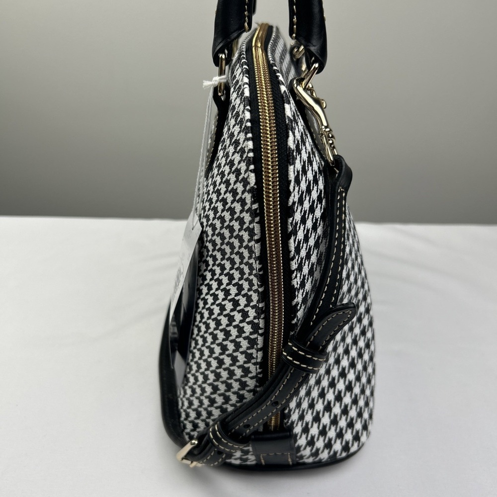 NWT Dooney Bourke Black White Houndstooth Domed Zip Zip Satchel Handbag Purse - Picture 5 of 16